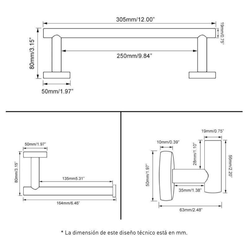 Valaz Accesorios de baño en negro mate Toallero 30cm+ Percha+ Portarollos - 1Percha - 6