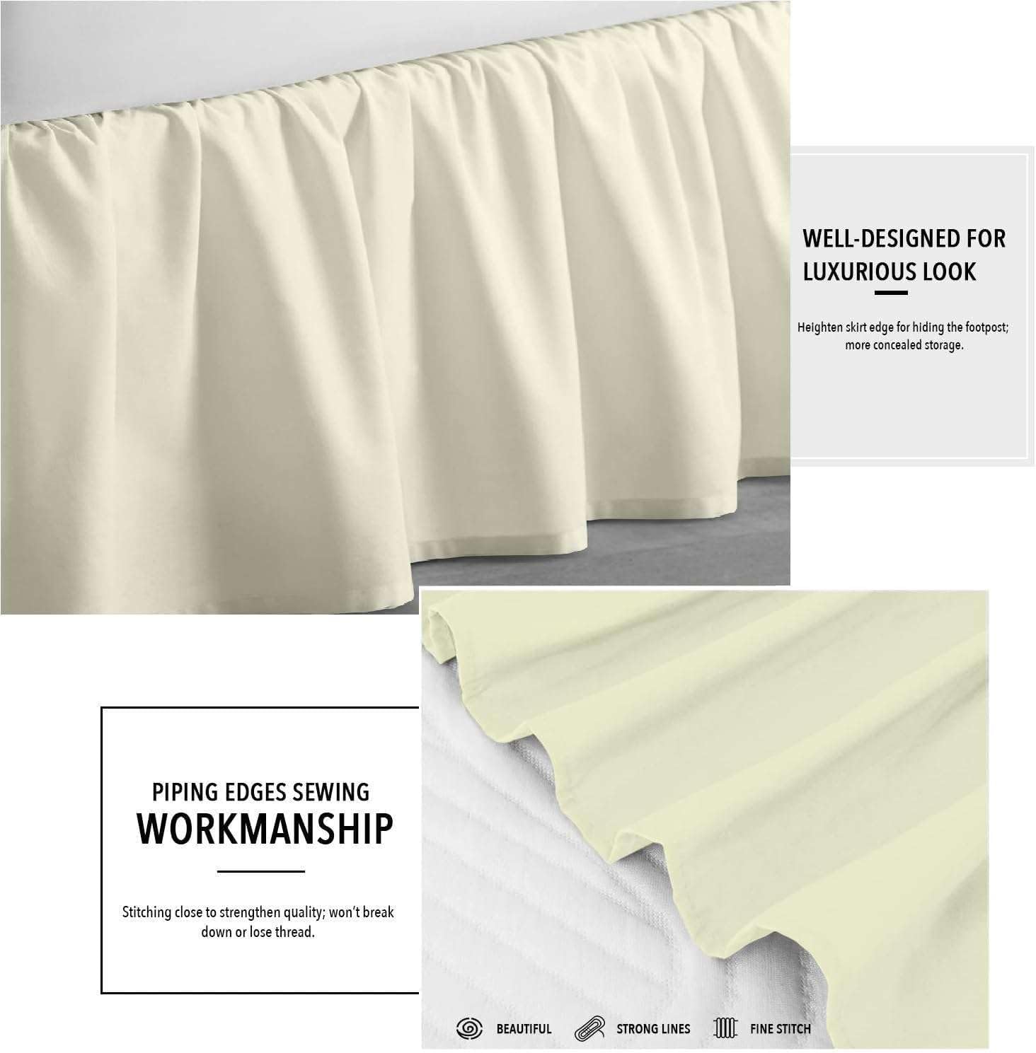 Cache-sommier à volants, cache-sommier, cache-sommier en polyester, cache-sommier à trois côtés (beige, 100 x 200 cm - hauteur 38 cm) - 4