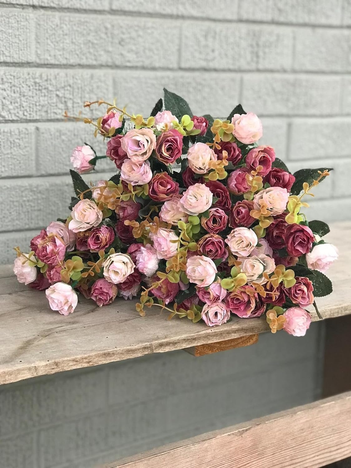 Bouquet artificiel avec roses artificielles, 7 tiges, 21 fleurs, fleurs en soie, idéal comme décoration 2 pièces de café rose - 5