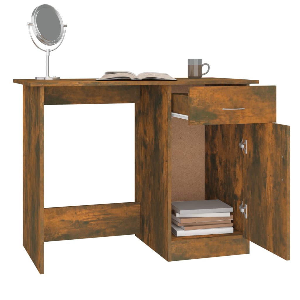 Bureau，Table de travail，Table d'étude Chêne fumé 100x50x76 cm Bois d'ingénierie CWV31480 - 5