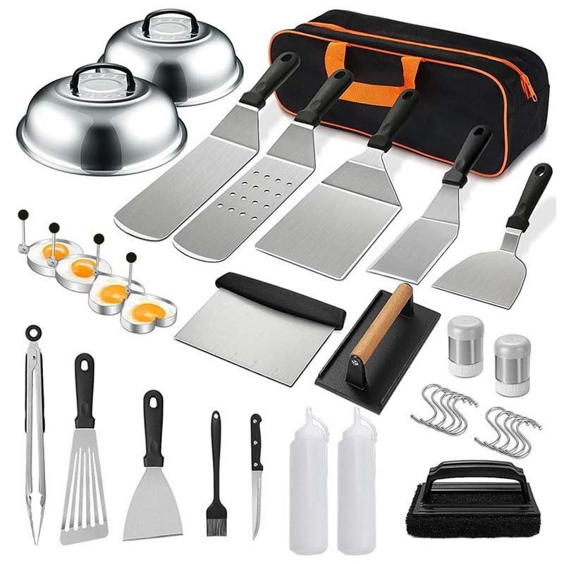 ZycBernoi Kit 19 Pièces Accessoires Barbecue Blackstone – Ensemble Spatules Presse Hamburger Inox