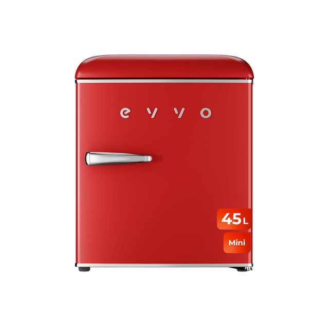 EVVO Mini F20 Retro Red Refrigerator, 45 litros, design vintage, baixo consumo, silencioso