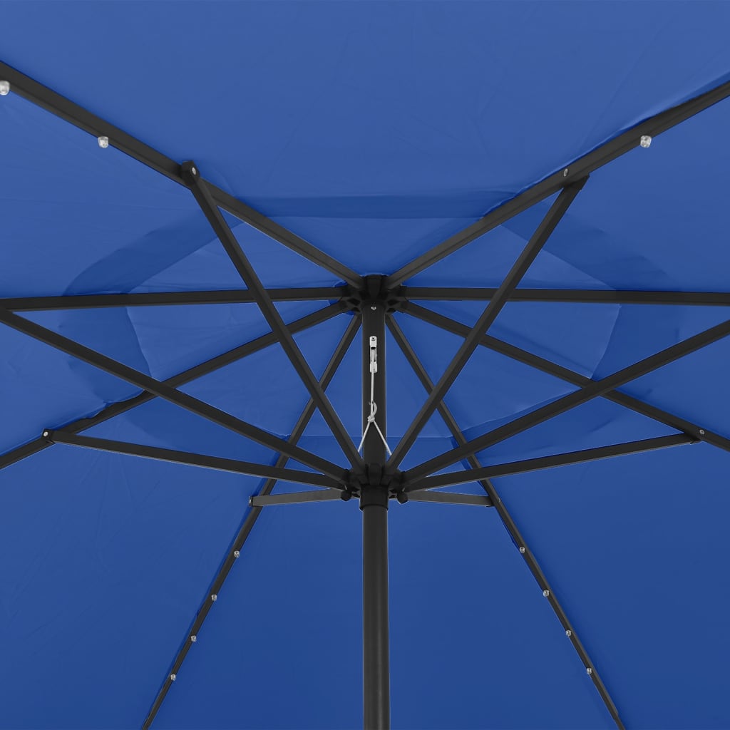 Parasol d'extérieur avec LED et mât en métal 400cm Bleu azuré - 2