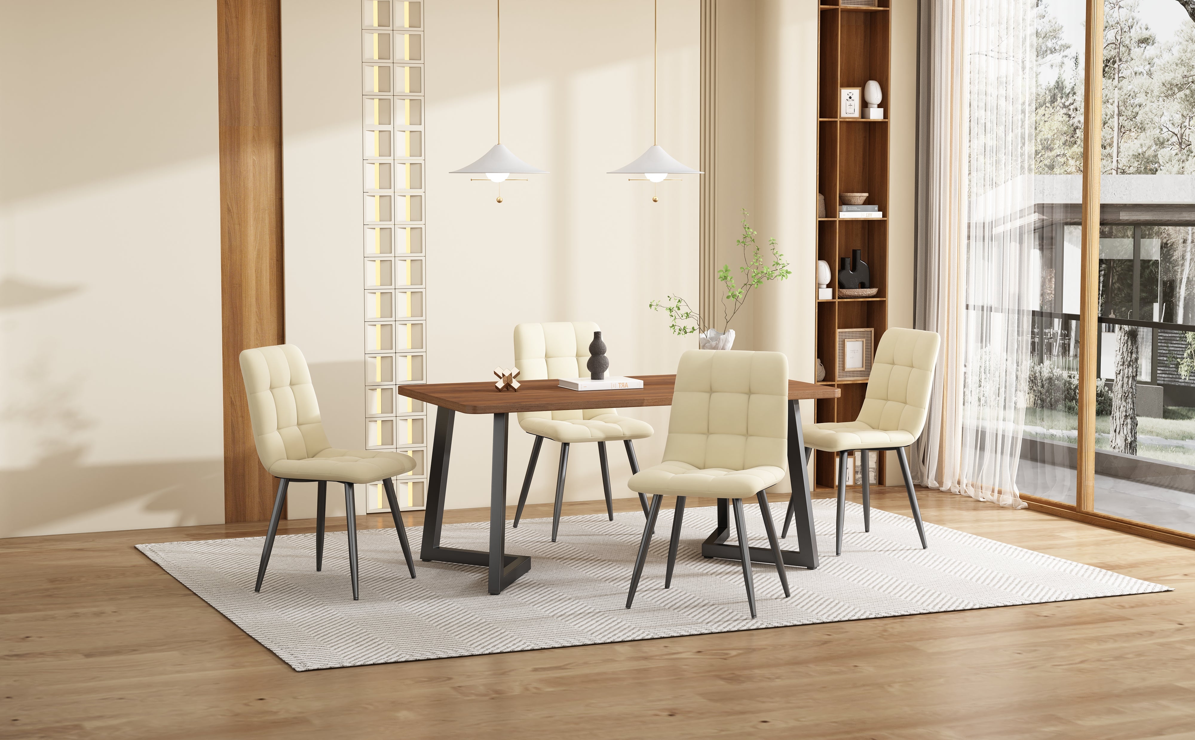 Mesa de comedor rectangular para 4 a 6 personas - 117 x 68 x 75 cm - Patas de MDF y metal - Nogal - 3