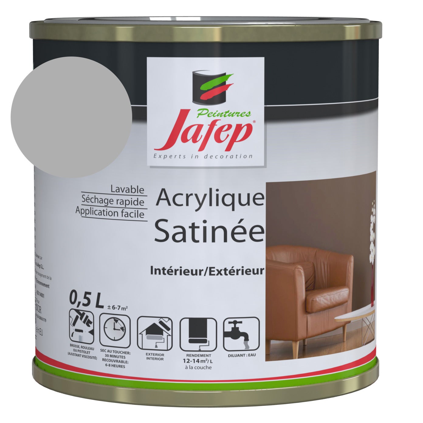 Peinture acrylique Jafep Gris acier satin 0 5 L intérieur extérieur ...