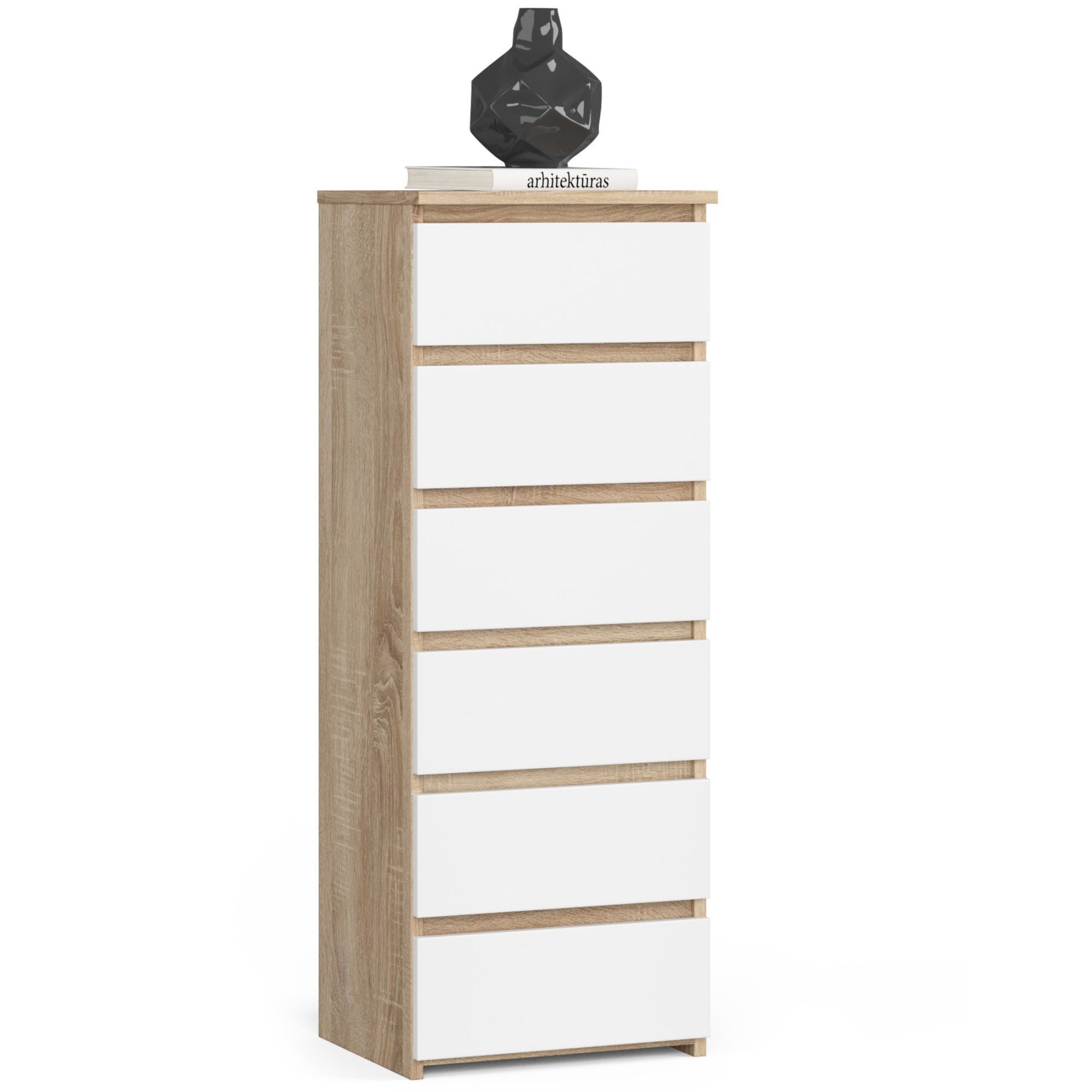 Komoda AKORD CL6 Dąb Sonoma 40 cm 6 szuflad kolor Biały mat 40x35x109 cm