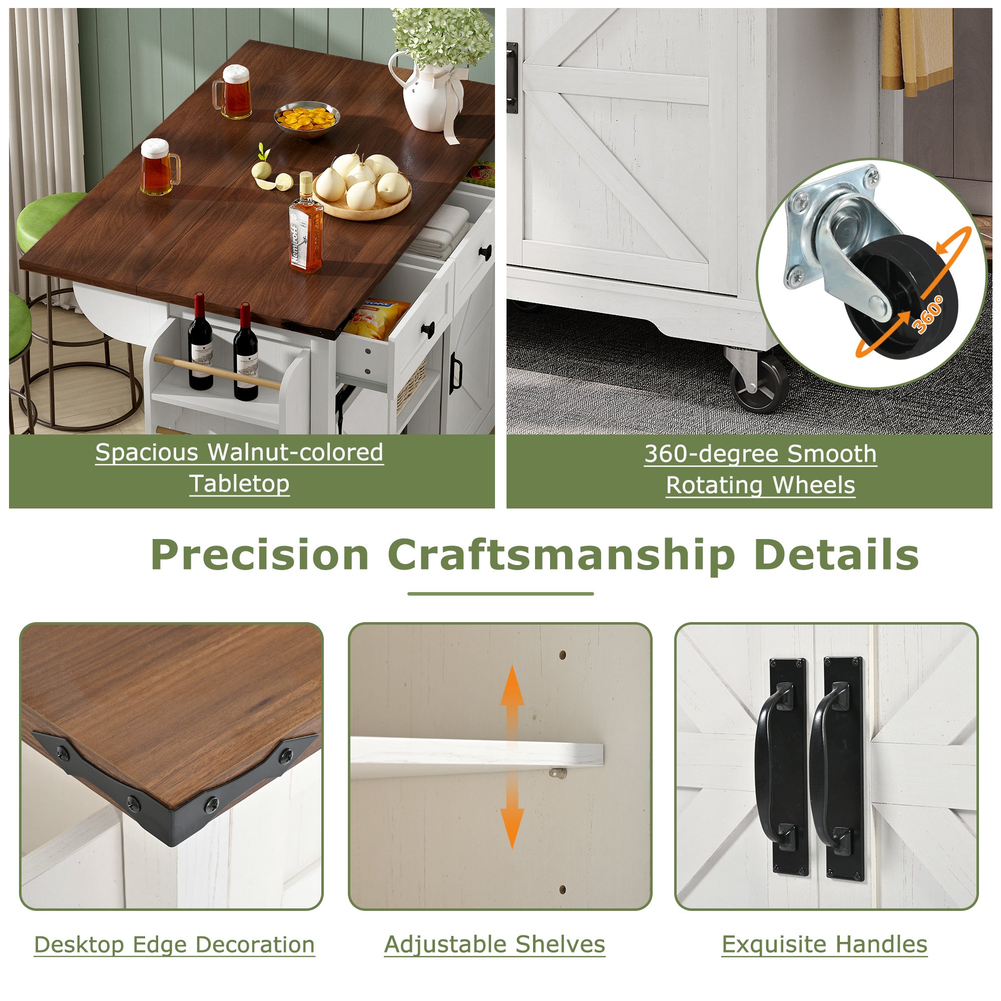 Ilot central de cuisine mobile avec 2 portes coulissantes et 3 tiroirs - plateau extensible - 140 x 45/73 x 92.5 cm - Bois MDF + métal - Blanc - 7