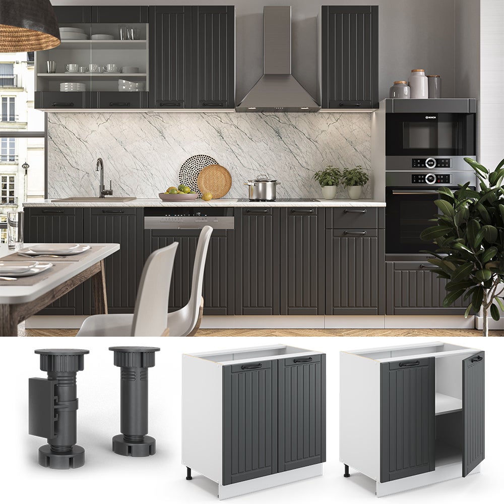 Vicco Meuble bas sous-évier Fame-Line, Anthracite campagne, 80cm avec étagère, PT Chêne - 2