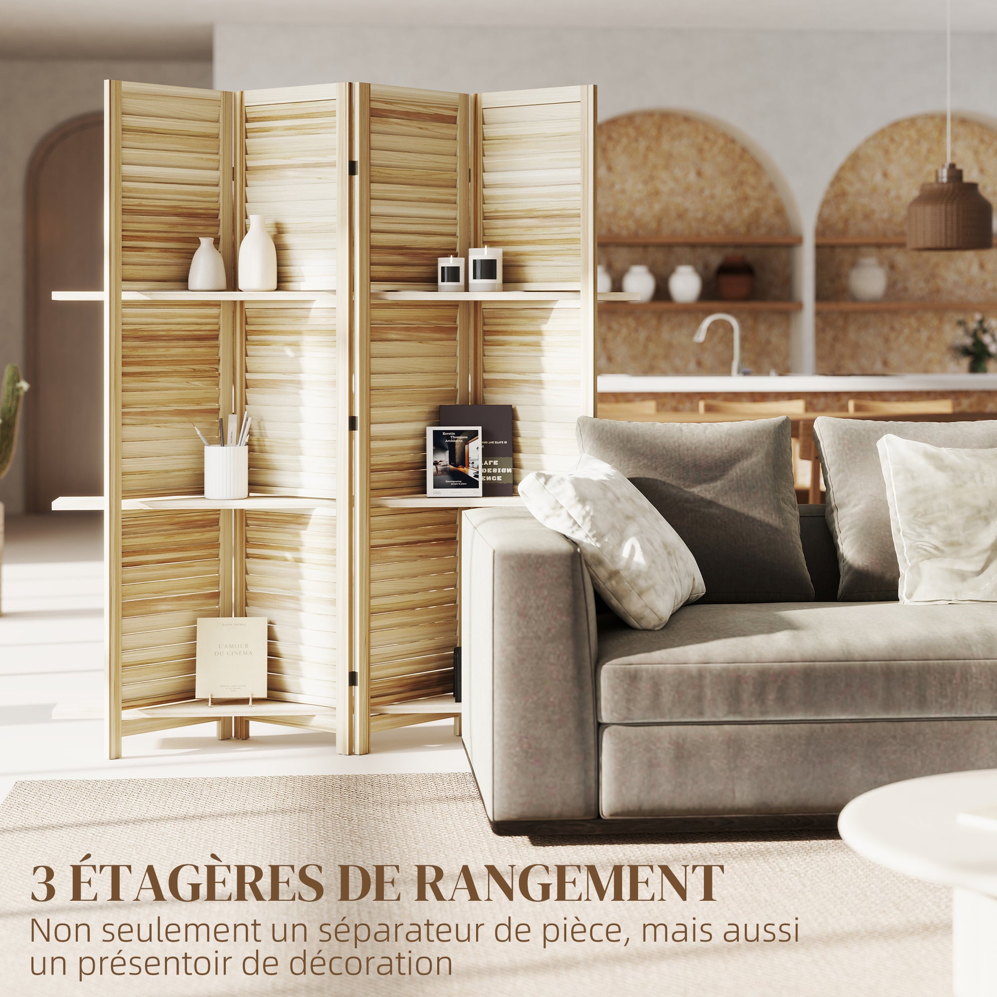 Paravent intérieur Bois de paulownia HOMCOM - 4