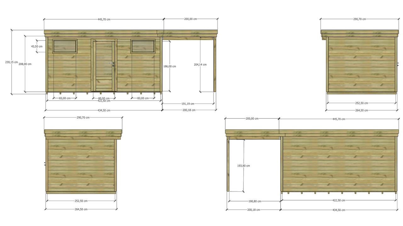 ABRI DE JARDIN bois Pin traité autoclave 27mm - 6,34x2,64m / 16,7m2 - Bac acier - Plancher bois - 4