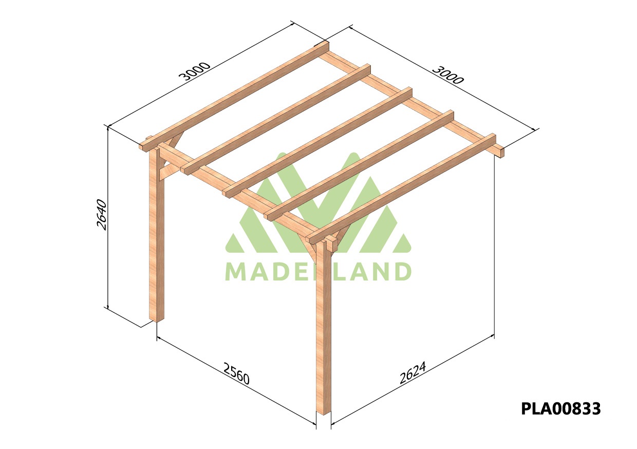 Pérgola madera adosada PALMA • 300x300 cm • muy resistente • madera laminada - 2
