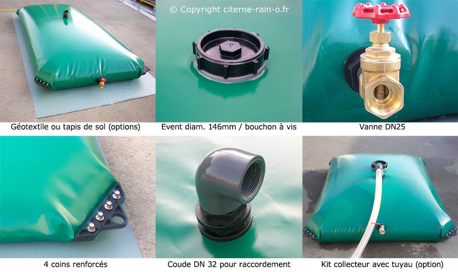 Citerne souple 10000 litres (10 m3) - Forme Standard (5,82 m x 2,98 m x 0,90 m) - 2