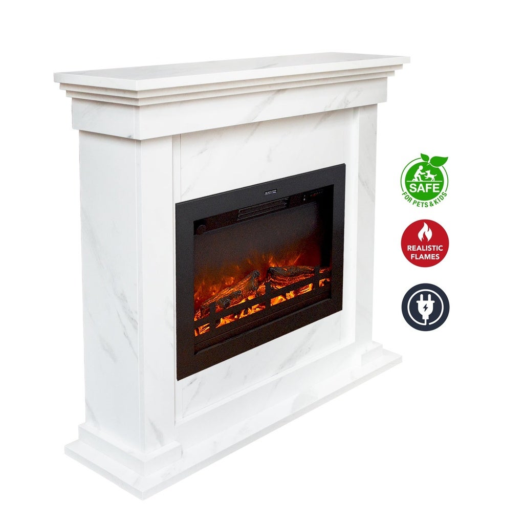 Xaralyn | Cheminée électrique Flex EFL-HLW - Habillage de cheminée en aspect marbre - Chauffage 1500 Watt - télécommande - 3