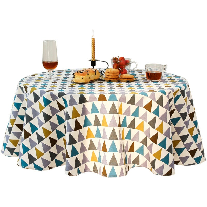 Față de masă rotundă de 120 cm, din bumbac-in, stil nordic, rezistentă la șifonare și durabilă. Decorați-vă bucătăria și sufrageria. Reutilizabilă