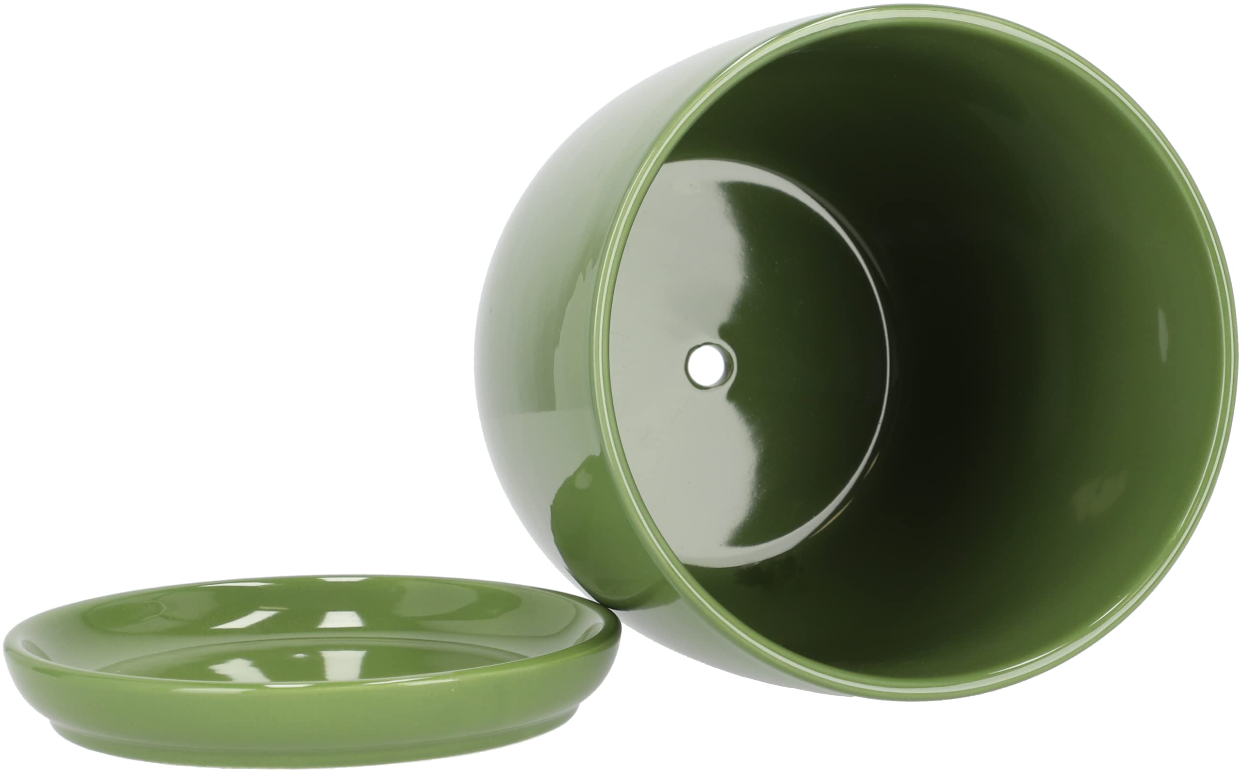 Pot de Fleurs, en Céramique, Pour Fleurs, Plantes, Diamètre : 13 cm, Avec Bac d'Égouttement, Vert - KOTARBAU - 5