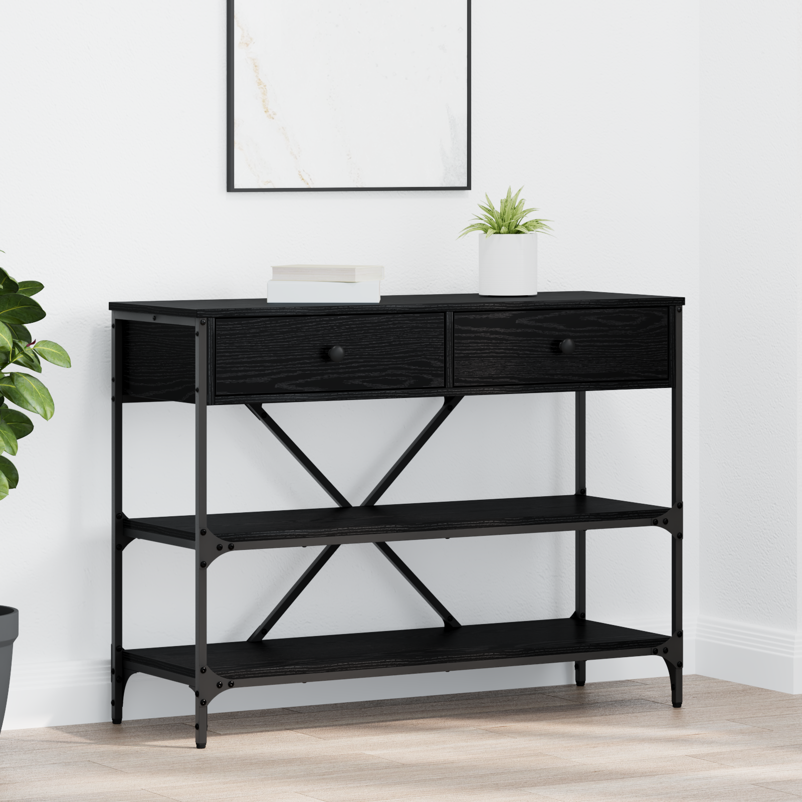 vidaXL Tavolo Bar con Rastrelliera Rovere Nero 90x40x103,5 cm