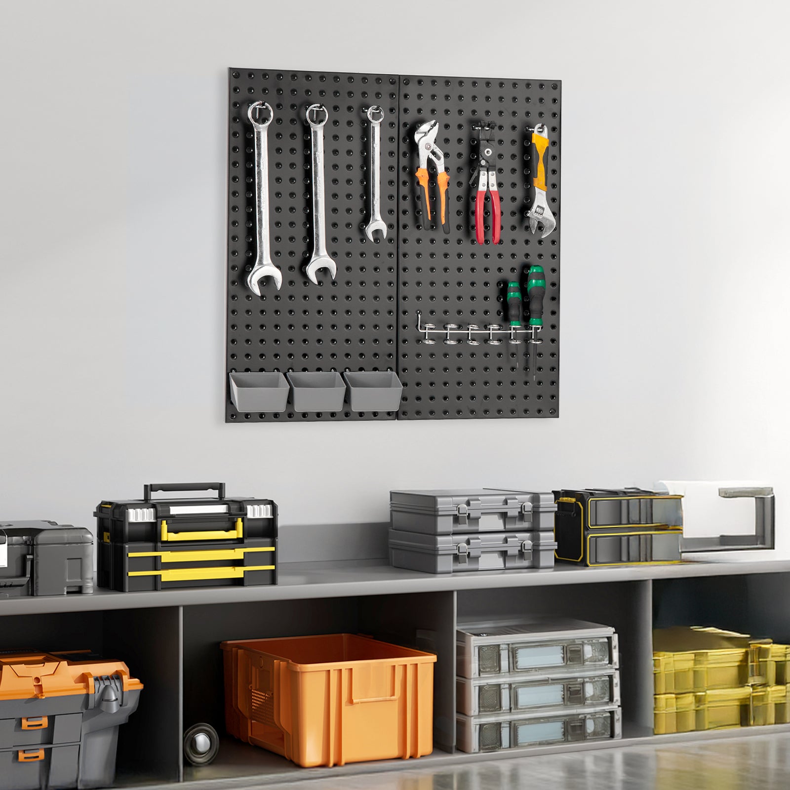 Painel Perfurado Parede,VEVOR 812,8x406,4 mm,Metal Resistente,Organizador Garagem,2 Painéis,Kit Ferramentas Escritório,Atelier,Cozinha,Preto - 8