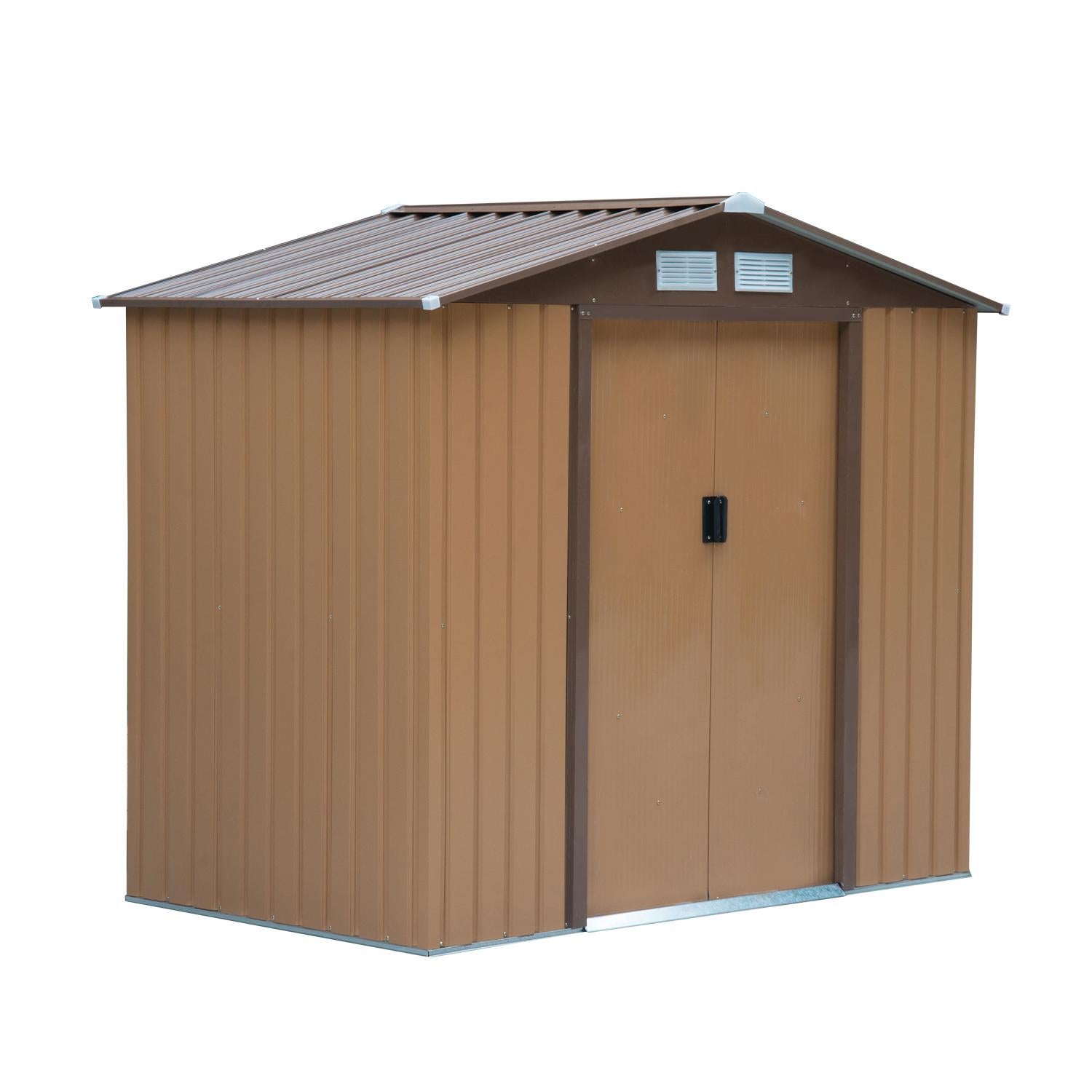 Caseta de jardín con 2 puertas correderas Outsunny 213x130x185cm Caqui - 6
