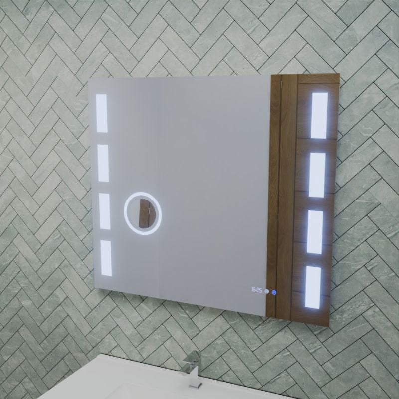 Miroir LED réglable EXCELL PLUS - 80 x 70 cm avec antibuée, loupe et horloge - 6