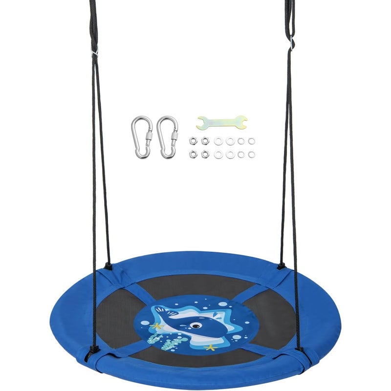 Huśtawka gniazdowa, huśtawka dziecięca, huśtawka na drzewo, wisząca, do użytku wewnątrz i na zewnątrz, dla dzieci i dorosłych, (niebieski wieloryb)