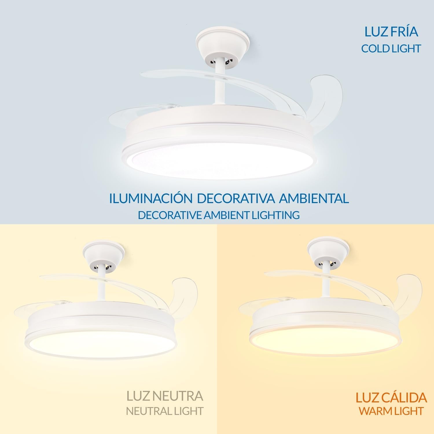 LEDUNI Ventilador con Luz 68W Ventilador Invisible Silencioso con Mando a Distancia y Palas Retráctiles Decoración Luz CCT - 4