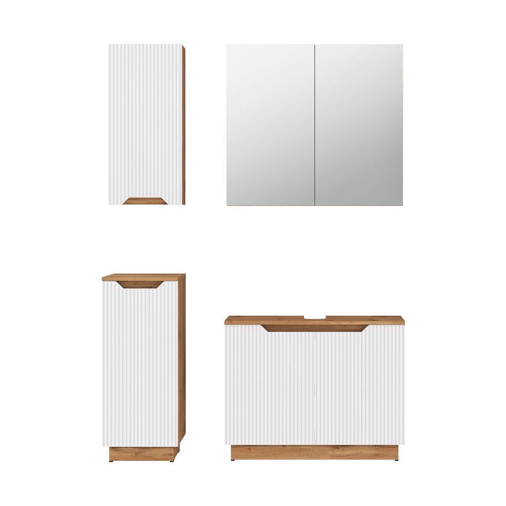 Vicco Zestaw mebli łazienkowych Lotta, Dąb/białe paski, 4 części