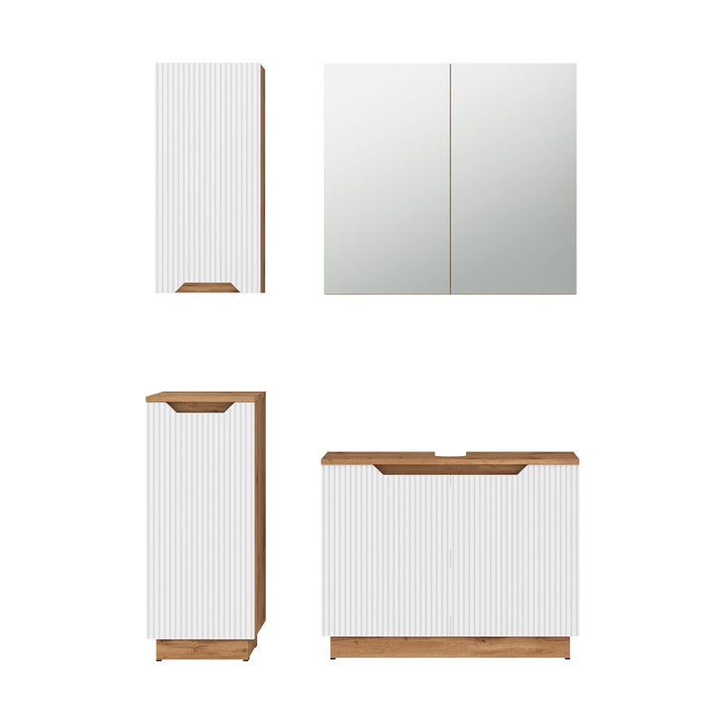 Vicco Zestaw mebli łazienkowych Lotta, Dąb/białe paski, 4 części