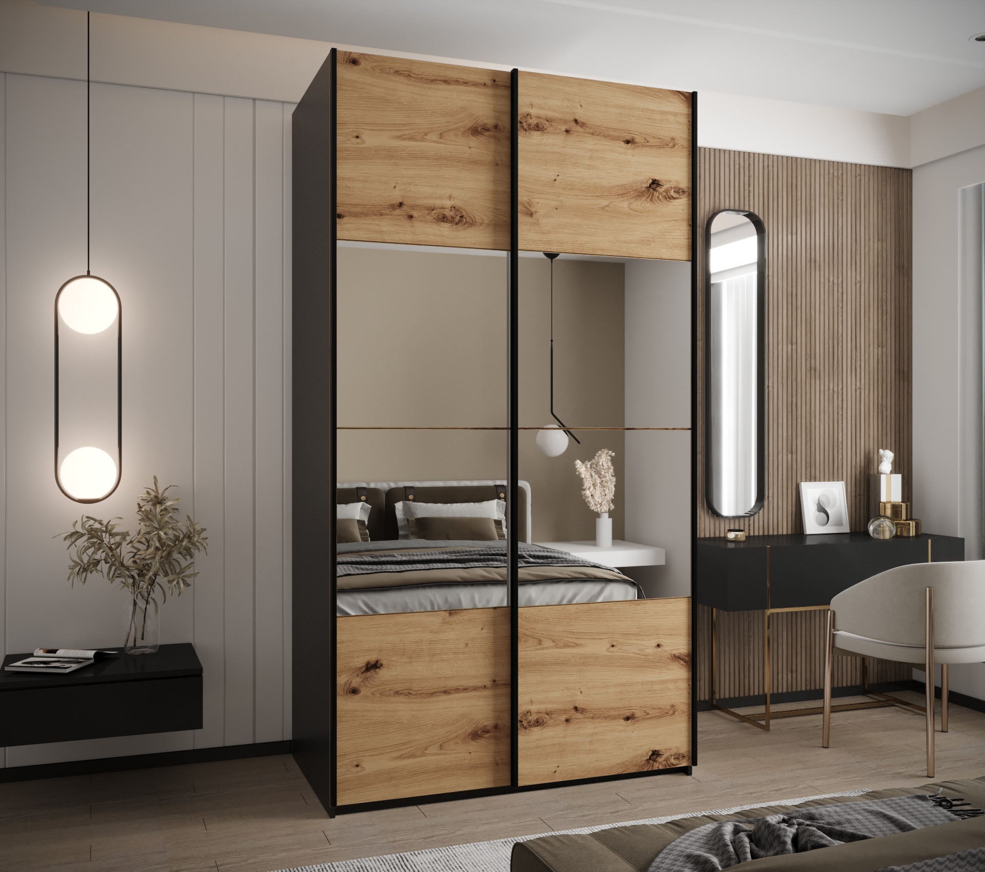Szafa przesuwna wysoka Lux 4 140 x 64 x 245,5 cm czarny + artisan + u. czarny - Abiks Meble - 2