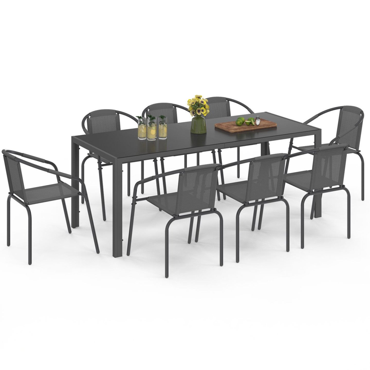 Salon de jardin THELMA table 190 CM et 8 chaises empilables gris anthracite - 2