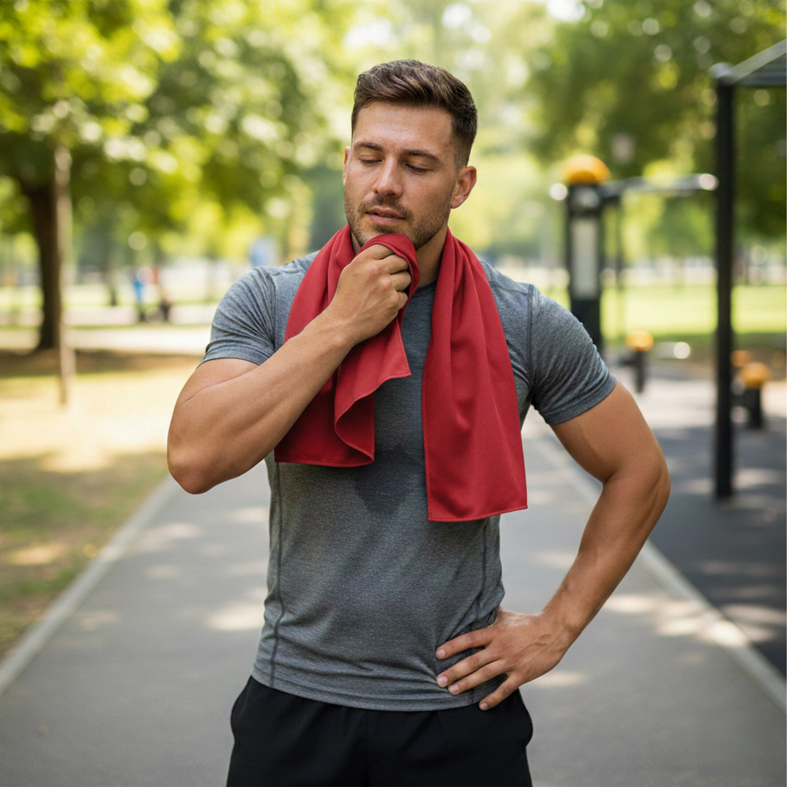 Toallas Gimnasio Enfriamiento, Pack de 2, Para Hacer Deporte, Microfibra, Poliéster-PP, 90 x 30 cm, Rojo, Relaxdays - 8