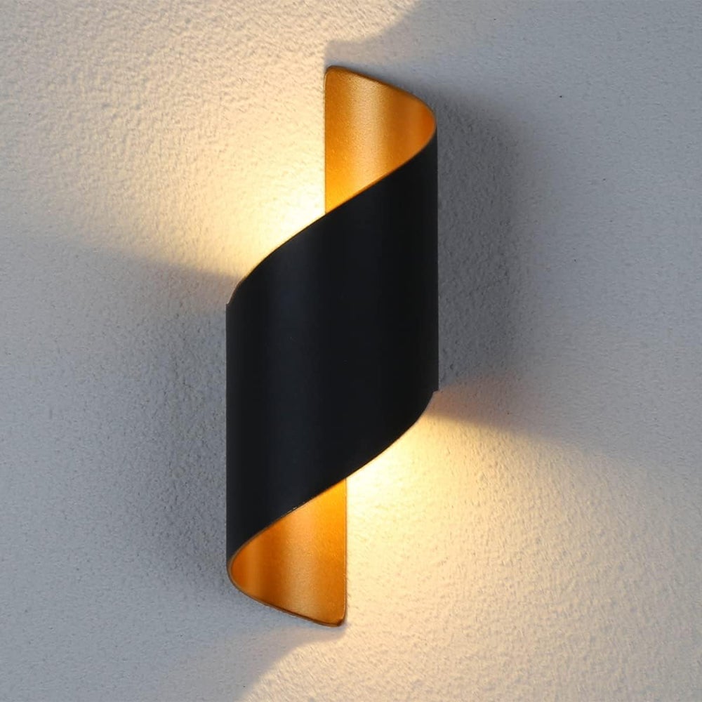 (Czarny) Nowoczesna lampa ścienna do wnętrz, 10 W, spiralna, zewnętrzna, metalowa, świecąca od góry, ciepłe białe światło LED 3000 K, do baru