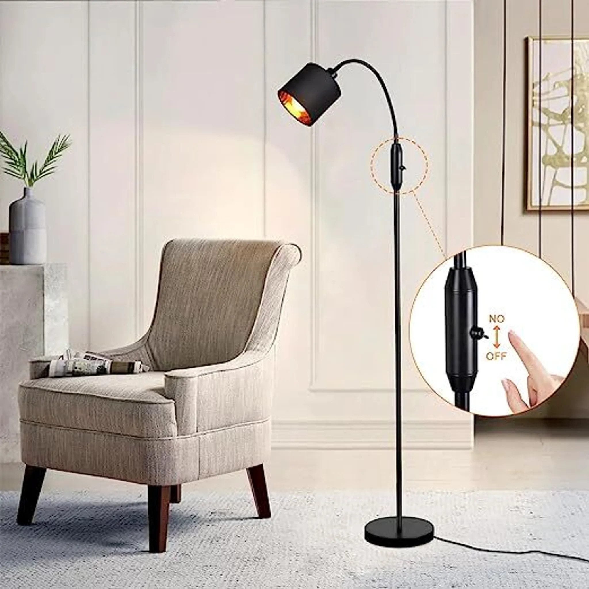 NETTLIFE Czarna lampa podłogowa do salonu w stylu vintage, nowoczesna tkanina podłogowa z kątem obrotu 360°, przełącznik kołyskowy E14, bez żarówki. - 4