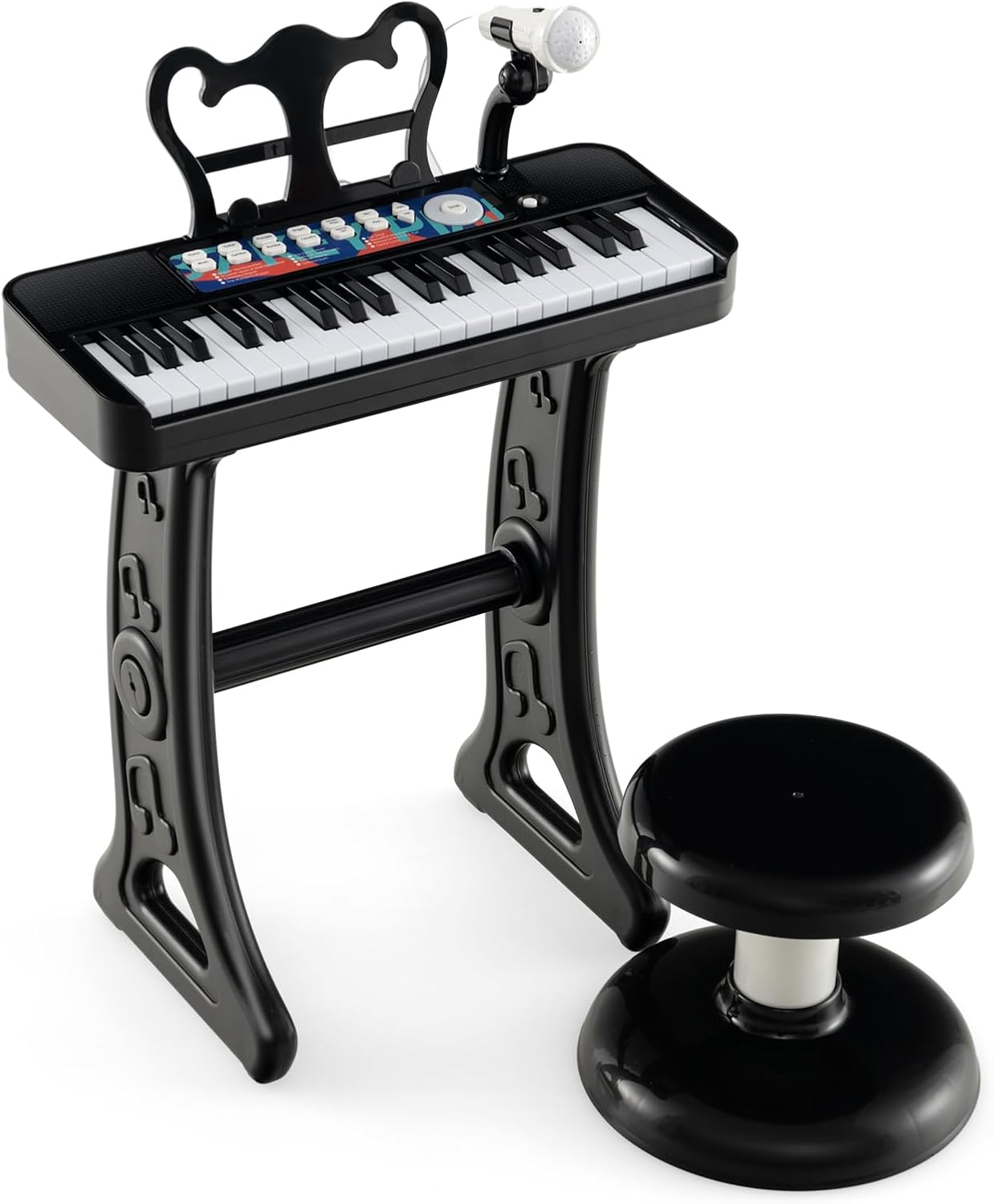 37-klawiszowe Pianino dla Dzieci z Dopasowanym Pulpitkiem i Stołkiem – Klawiatura Pianina dla Dzieci z Mikrofonem (Czarne, Ciemne, 37 Klawiszy)