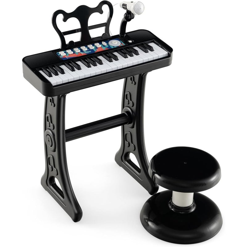 37-klawiszowe Pianino dla Dzieci z Dopasowanym Pulpitkiem i Stołkiem – Klawiatura Pianina dla Dzieci z Mikrofonem (Czarne, Ciemne, 37 Klawiszy)