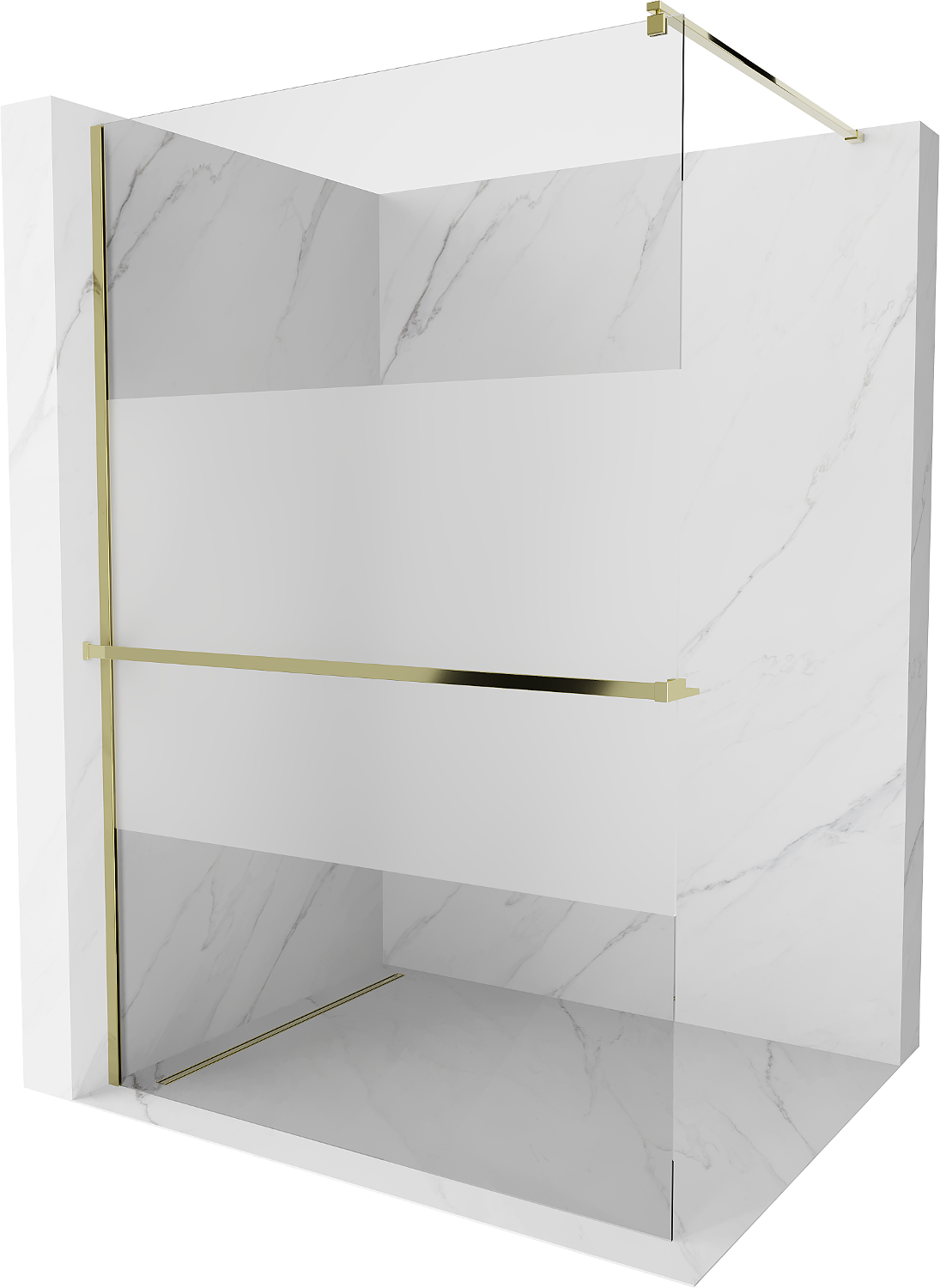 Mexen Kioto+ ścianka prysznicowa z półką Walk-in 90 x 200 cm, transparent/szron, złota - 800-090-121-50-35