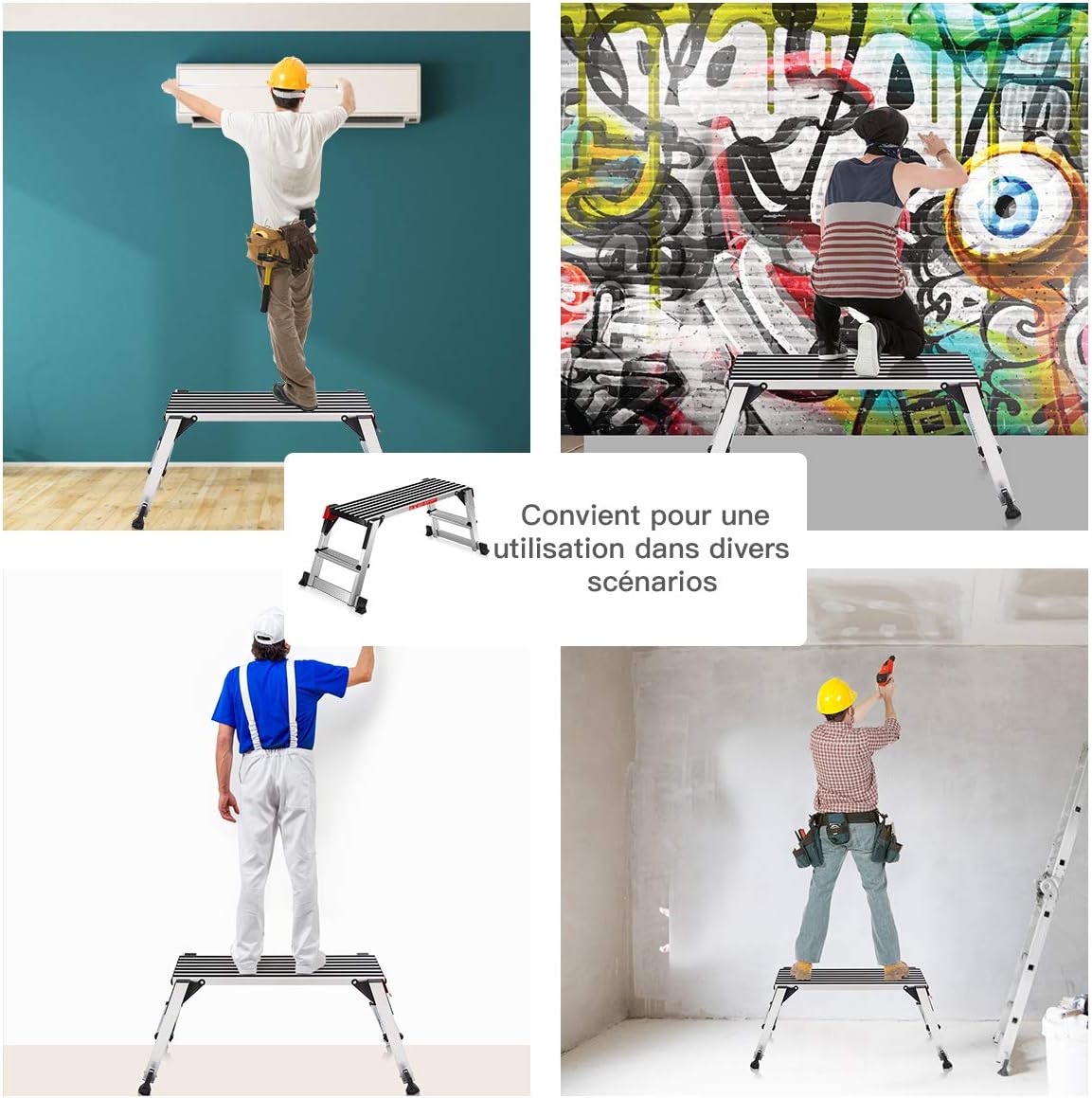 Plate-forme de Travail Pliable en Aluminium-Capacité de 150 KG-Marchepied/Escabeau Multifonctionnel avec Verrous de Sécurité Surface Antidérapante - 5