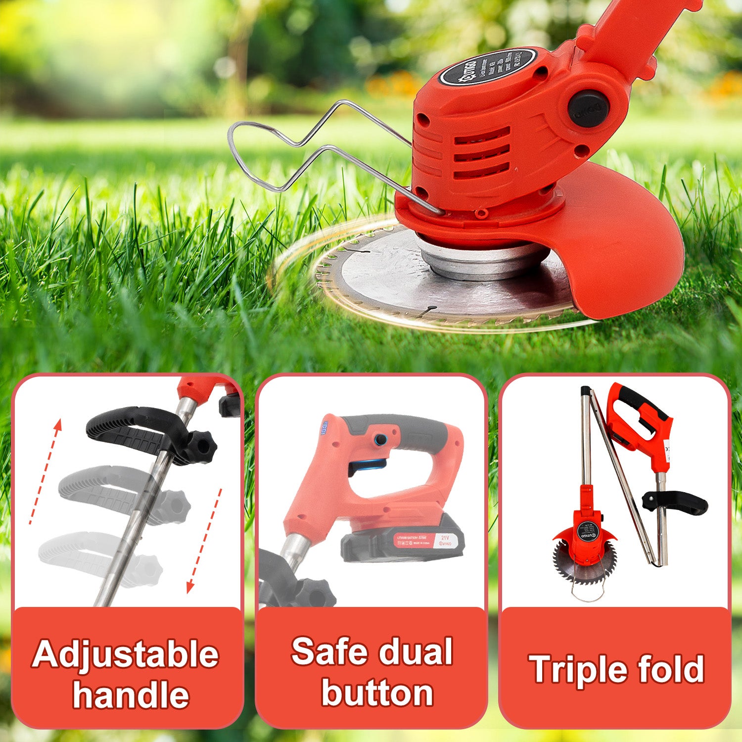 Tondeuse et débroussailleuse sans fil, batterie double 21V, triple pliage pour jardin - 3