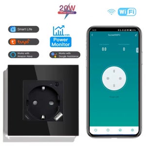 BSEED Prese normali da 16 A con interruttore intelligente Wifi in vetro, interruttore da parete compatibile con Alexa e Google Home su rete da 2.4 GHz, 1 via, colore nero (richiede conduttore