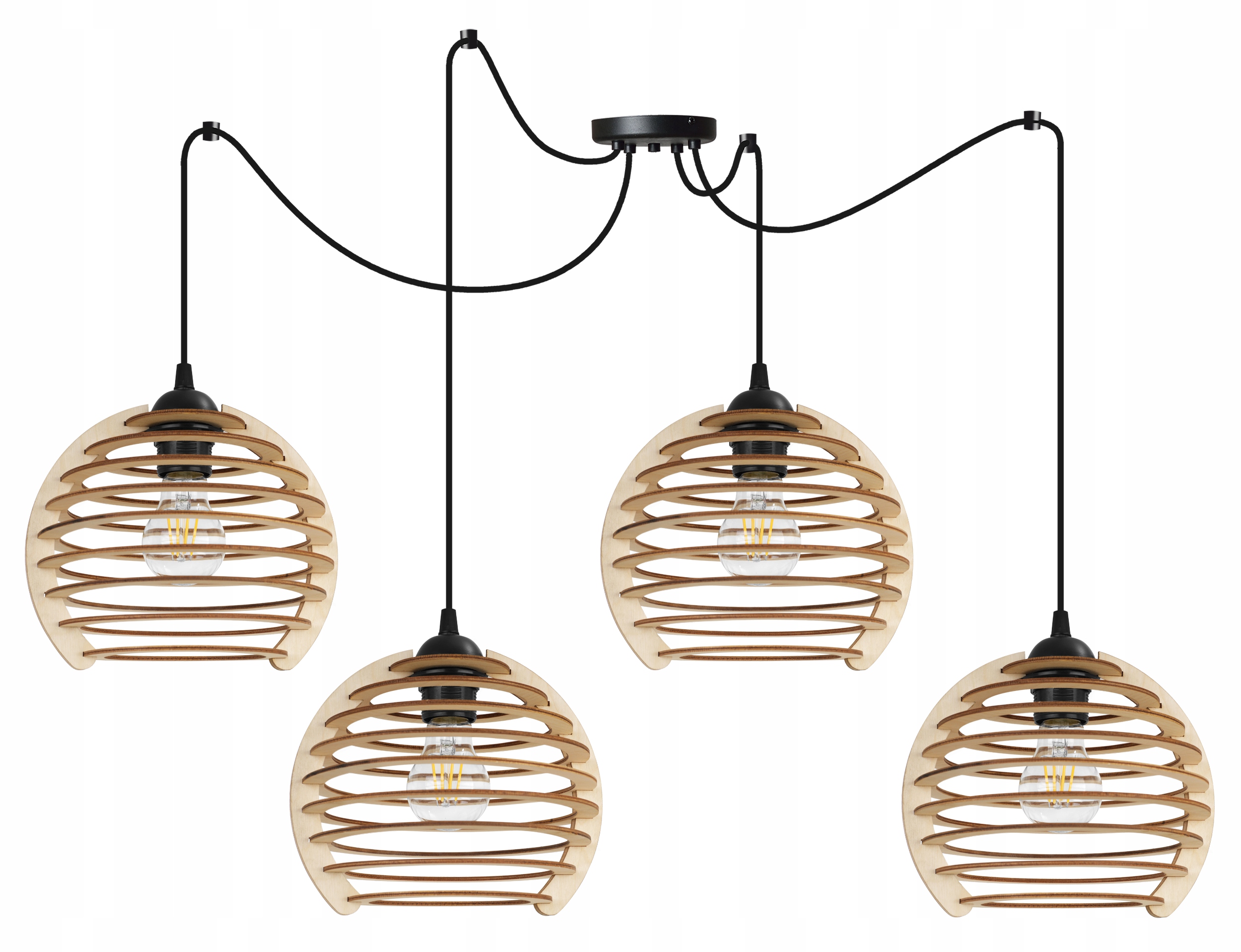 Lampa sufitowa wisząca Spider Timber glam 4xE27 abażur kula drewniana Light Home LH
