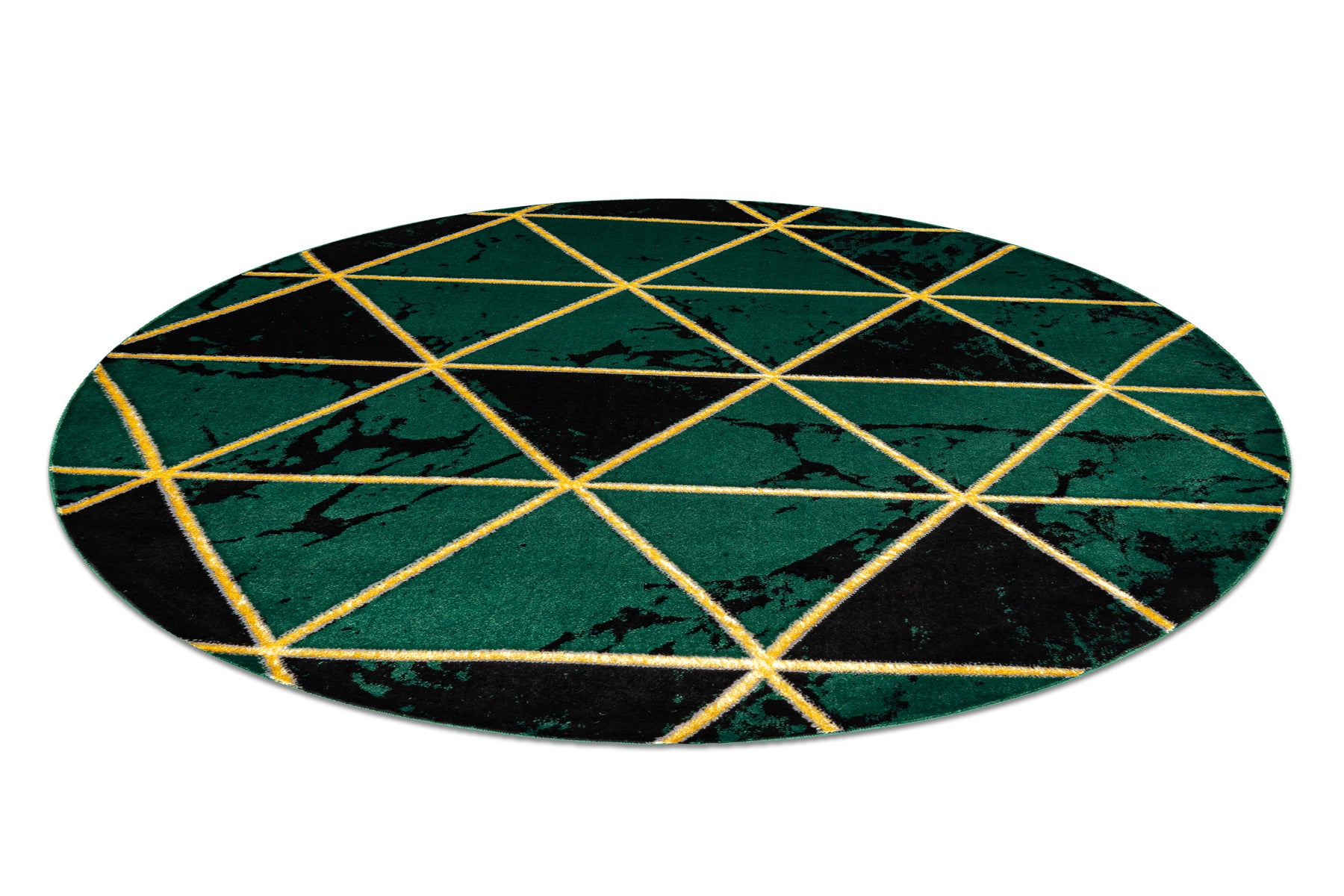 Dywan EMERALD ekskluzywny 1020 koło - glamour, stylowy marmur, trójkąty butelkowa zieleń / złoty koło 160 cm - 4