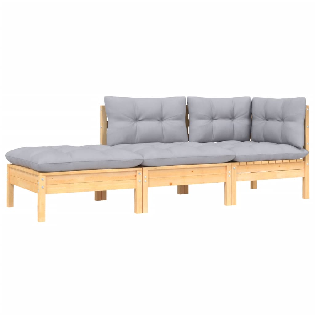 Maison Exclusive - Salon de jardin 3 pcs avec coussins gris Bois de pin solide - 2