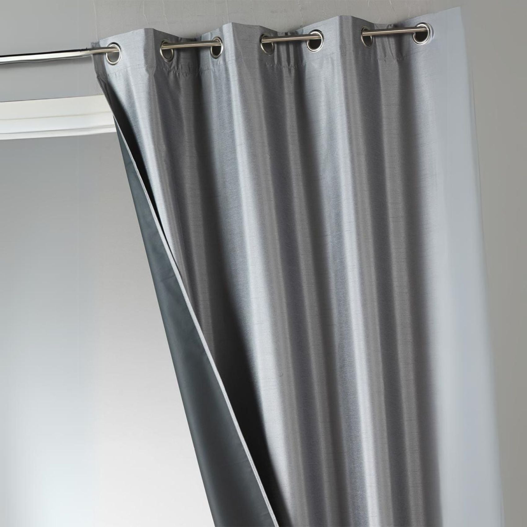 Rideau uni en shantung 100 occultant 3 couches Gris anthracite