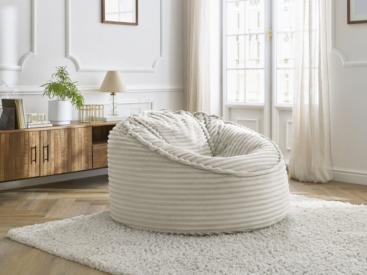 BOBOCHIC Pouf ultra moelleux SOCRATE gros côtelé doux Beige - 5