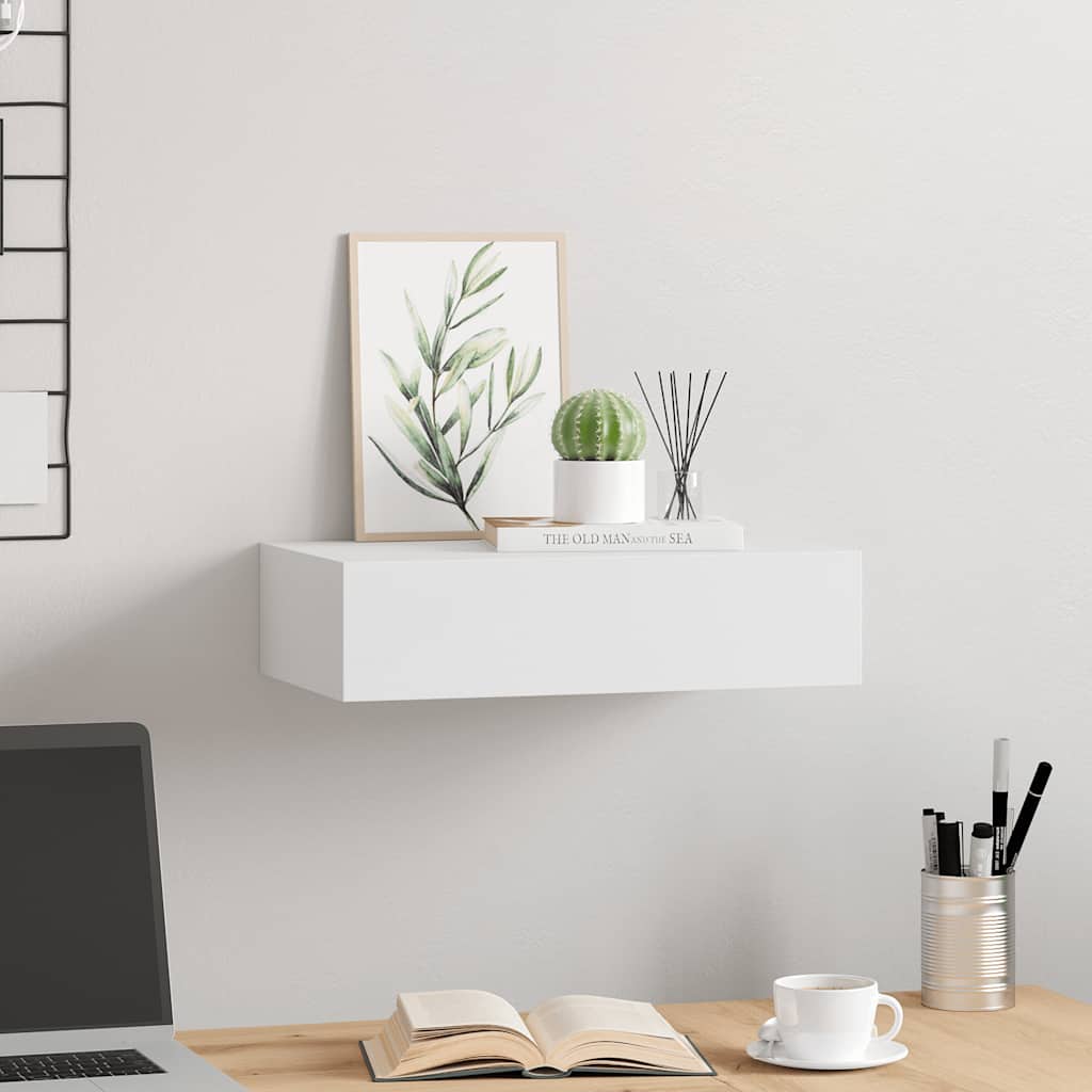 vidaXL Étagère à tiroir murale Blanc 40x23,5x10 cm MDF - 3