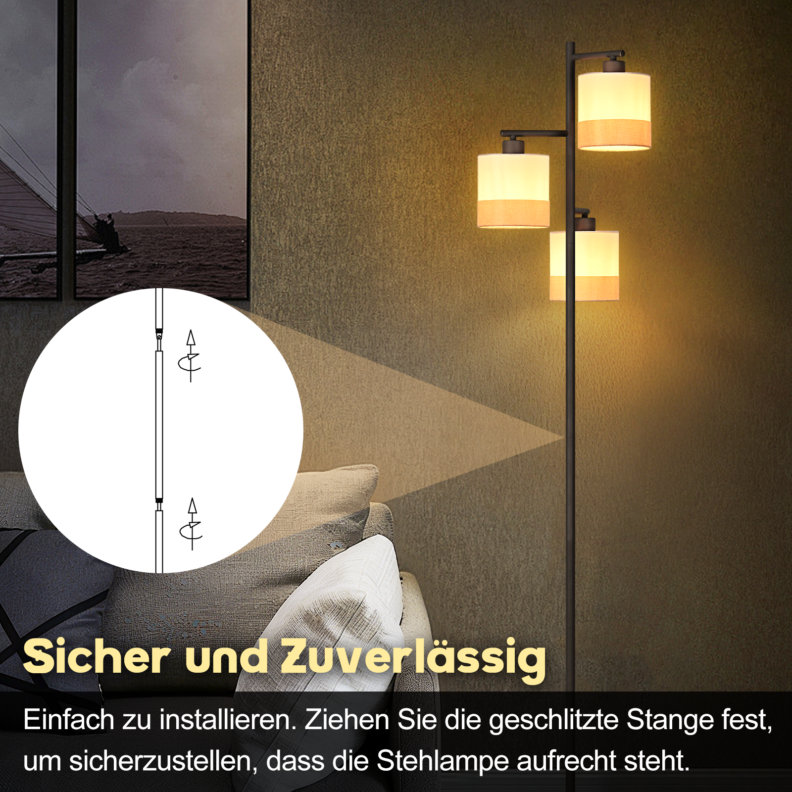 Nettlife Lampa Wisząca Vintage 3xE27, Biały Żyrandol Tkanina, Retro do Salonu i Kuchni (Brak żarówek) - 5