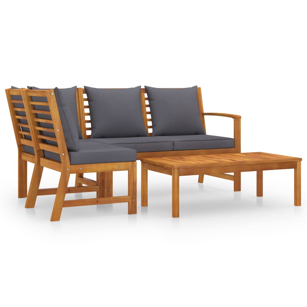 Tidyard Set Divano Da Giardino In Legno Di Acacia 4 Posti - 2 Angolari + 2 Centrali Con Cuscini Crema, Per Esterno - 5