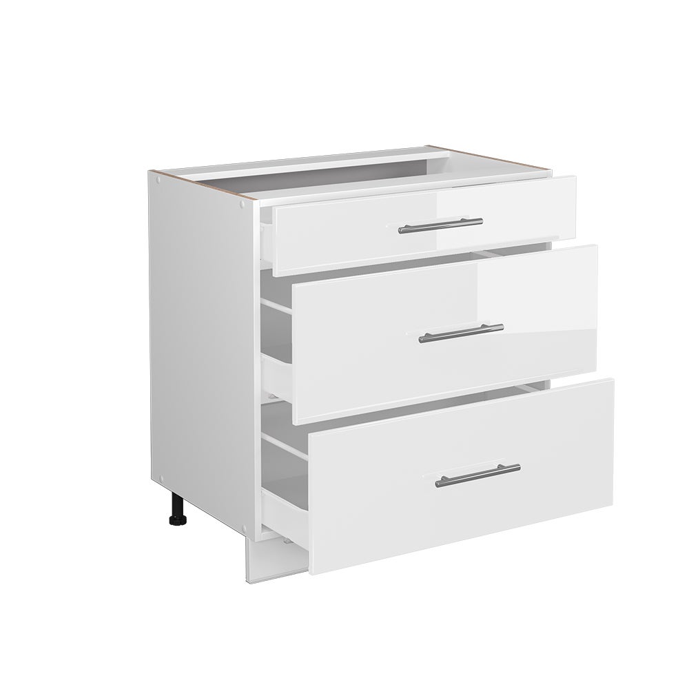 Vicco Meuble cuisine Fame-Line, Blanc Haute brillance/Blanc, 80cm avec 3 tiroirs, sans PT - 4