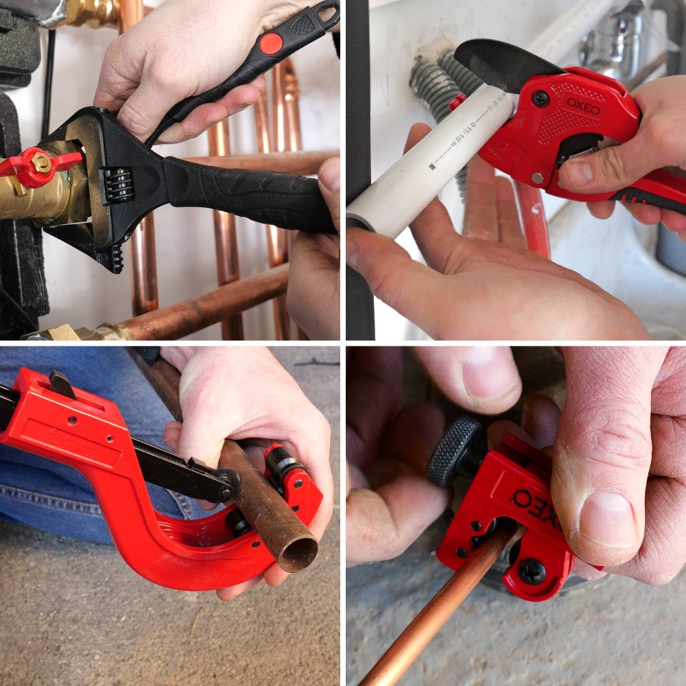 Kit plombier 5 outils - coupe tube PVC - 2 Clés à molette grande ouverture - Mini coupe tube Cuivre - Coupe tube Cuivre 5-50mm - 3