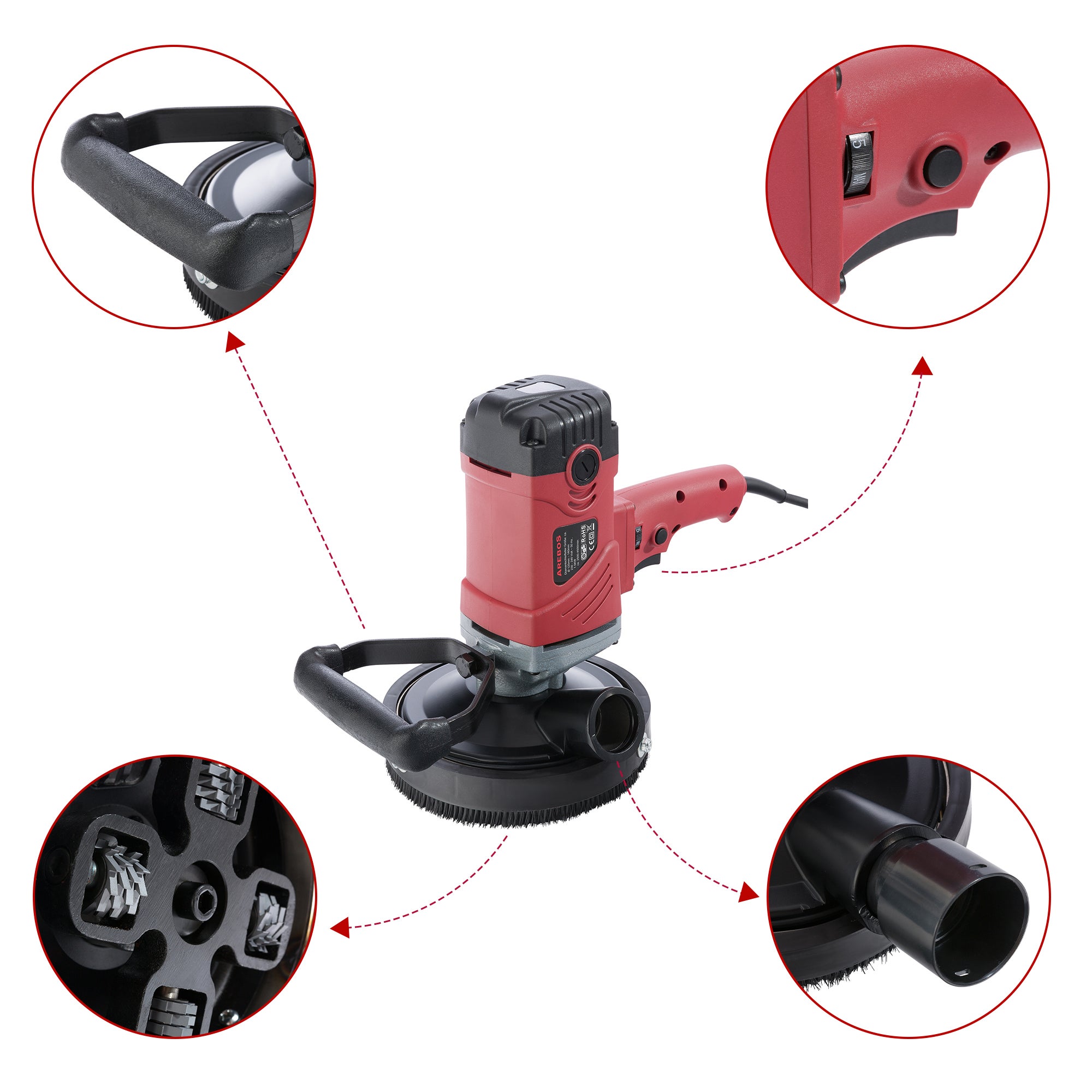 AREBOS Ponceuse à Beton Rabot fraiseuse a Beton 1500 W avec les Accessoires réglable en hauteur - 3