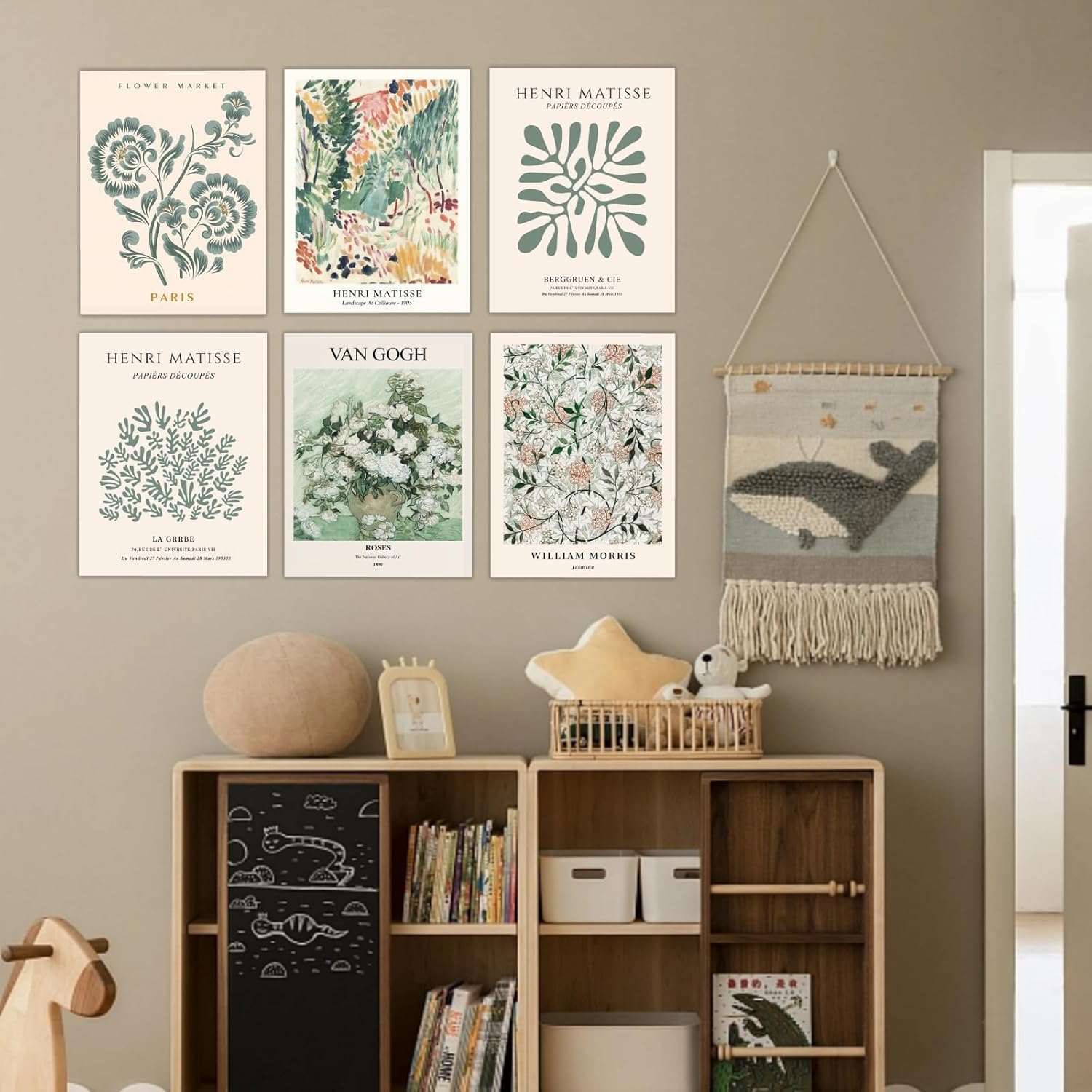 Lot de 6 impressions sur toile vert sauge, style vintage esthétique, décoration murale salon chambre à coucher, sans cadre, 20×25 cm - 7